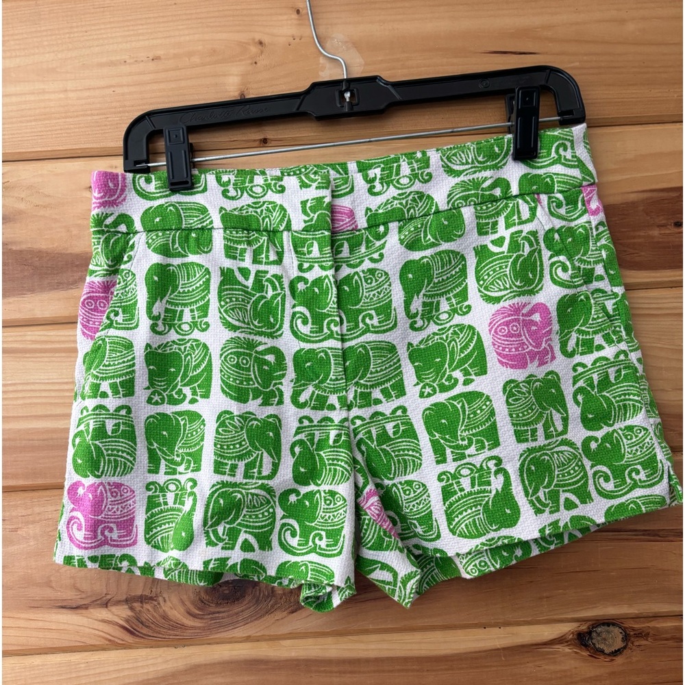 Trina Turk Green and Pink Elephant Print Women’s Shorts